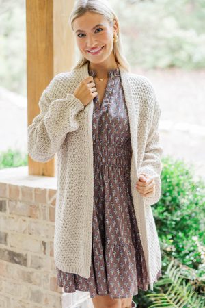 Face The Day Taupe Brown Cardigan