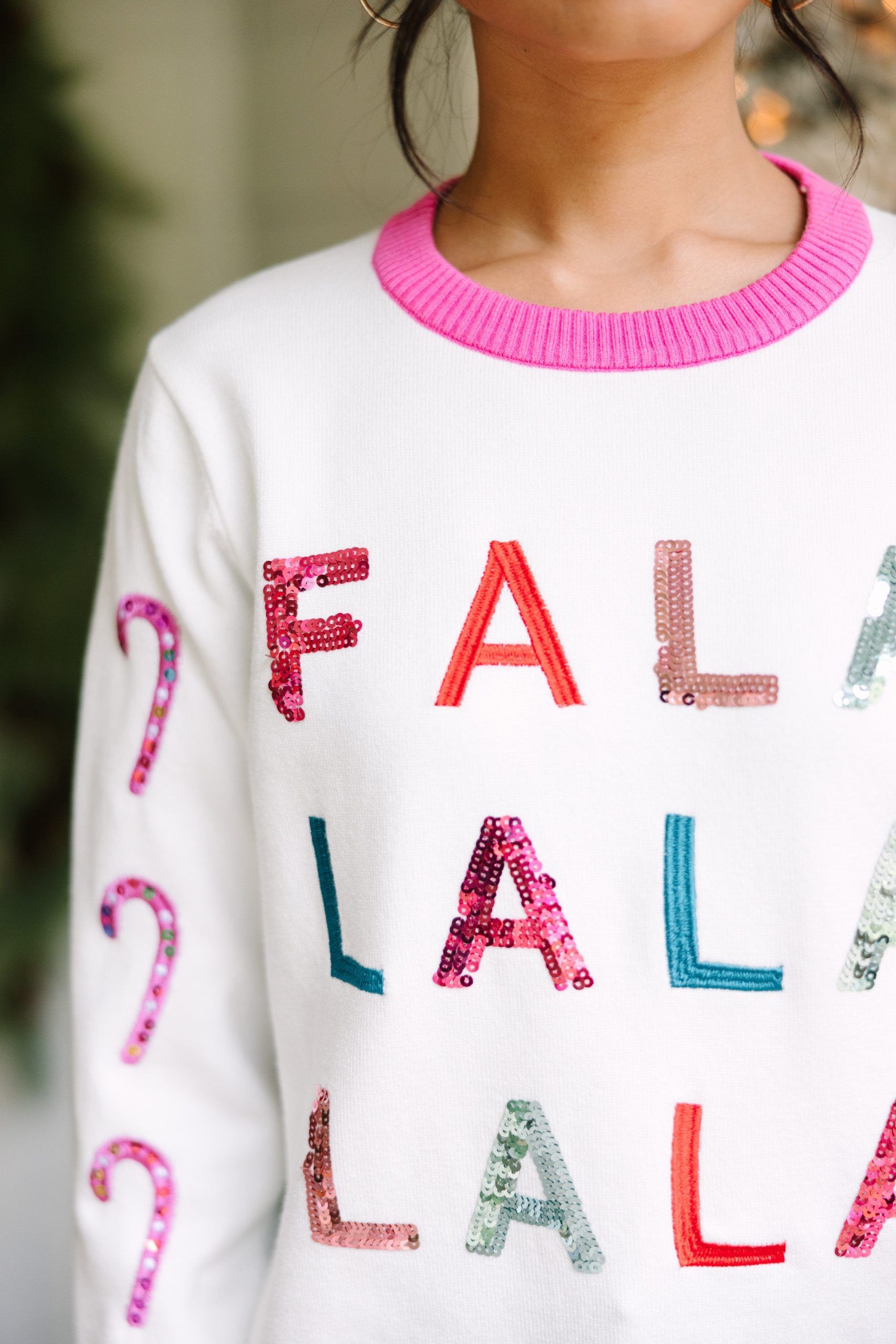 Falalalalala White Candy Cane Sleeve Sweater - Image 3