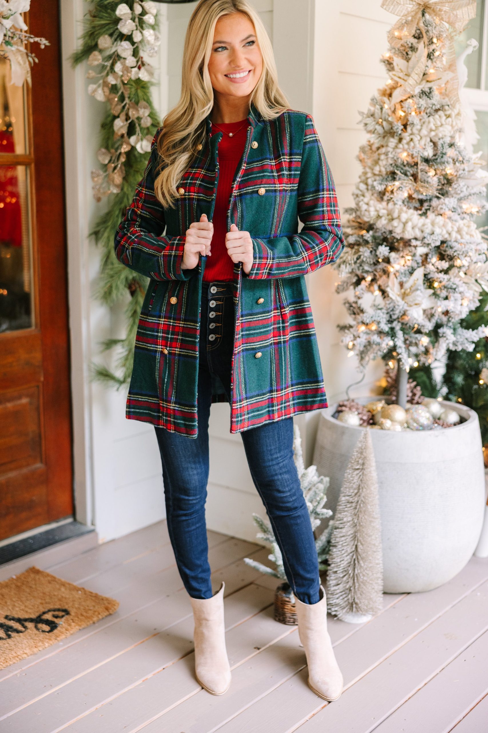 City Streets Emerald Green Plaid Coat - Image 2