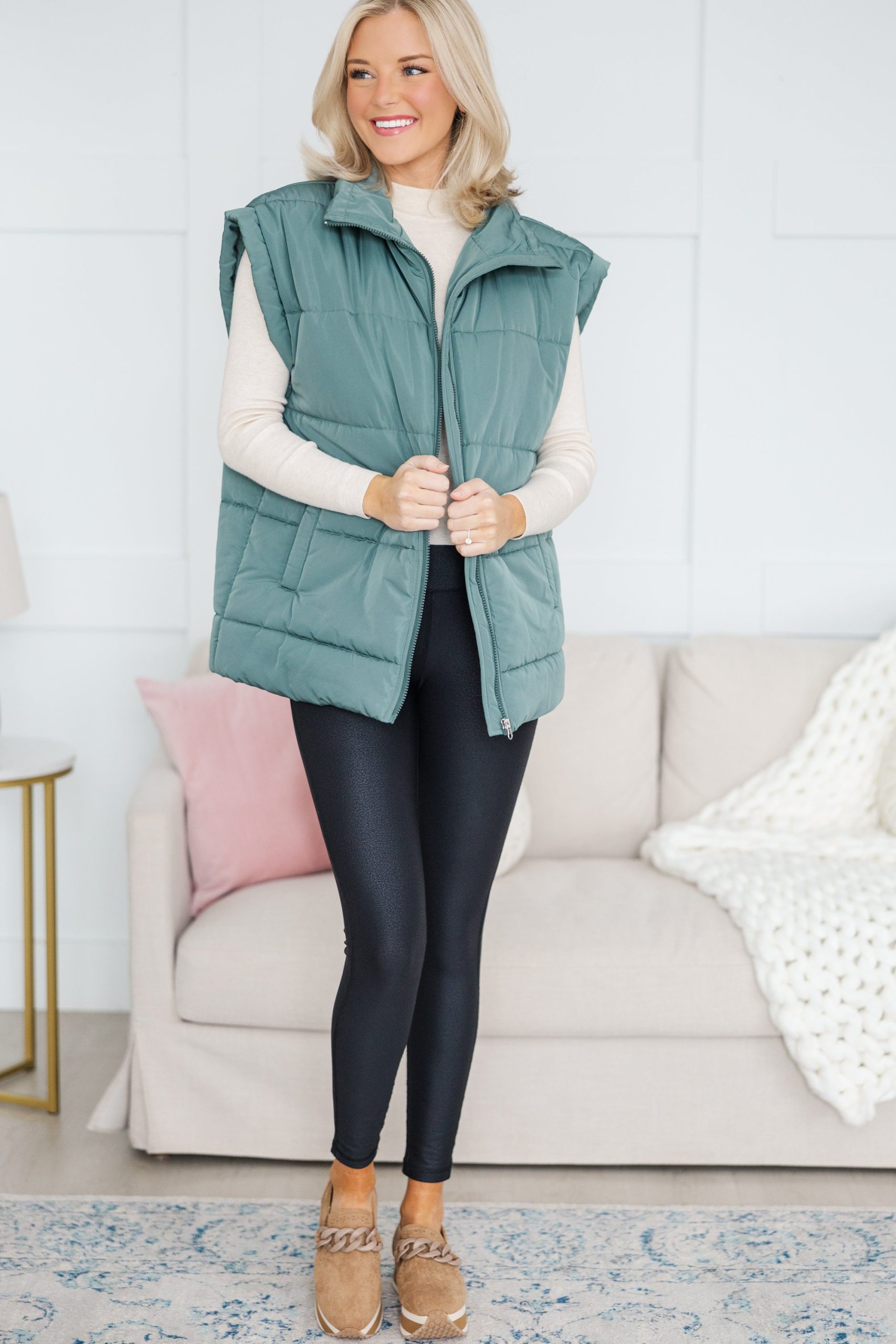Make You Happy Army Green Quilted Vest - Image 2