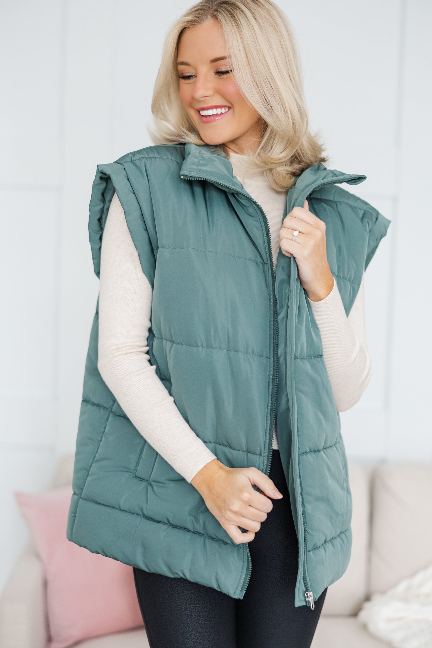 Make You Happy Army Green Quilted Vest - Image 7