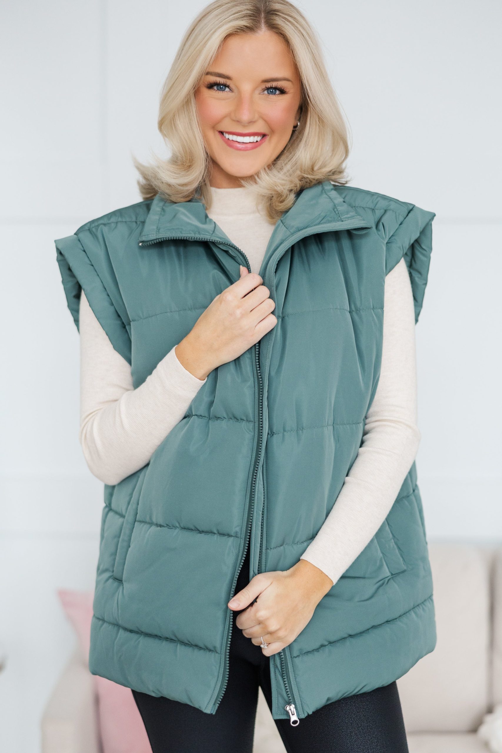Make You Happy Army Green Quilted Vest - Image 8