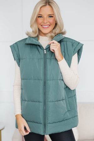 Make You Happy Army Green Quilted Vest