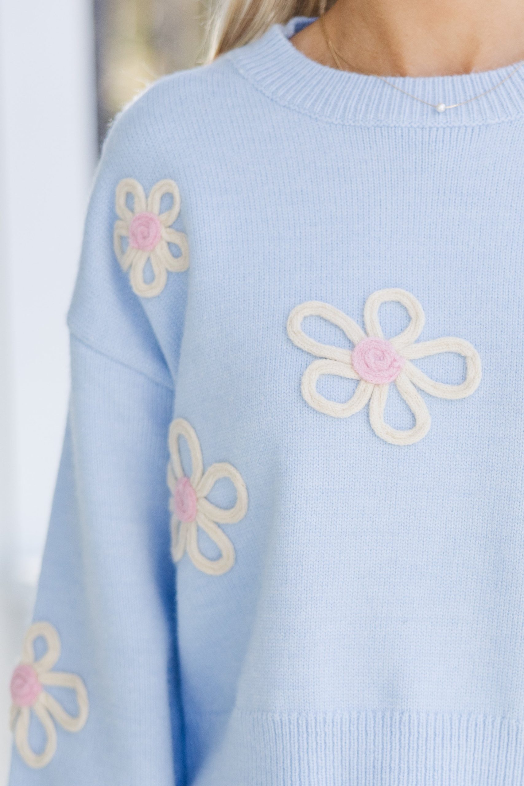 Feeling Femme Light Blue Floral Sweater - Image 3