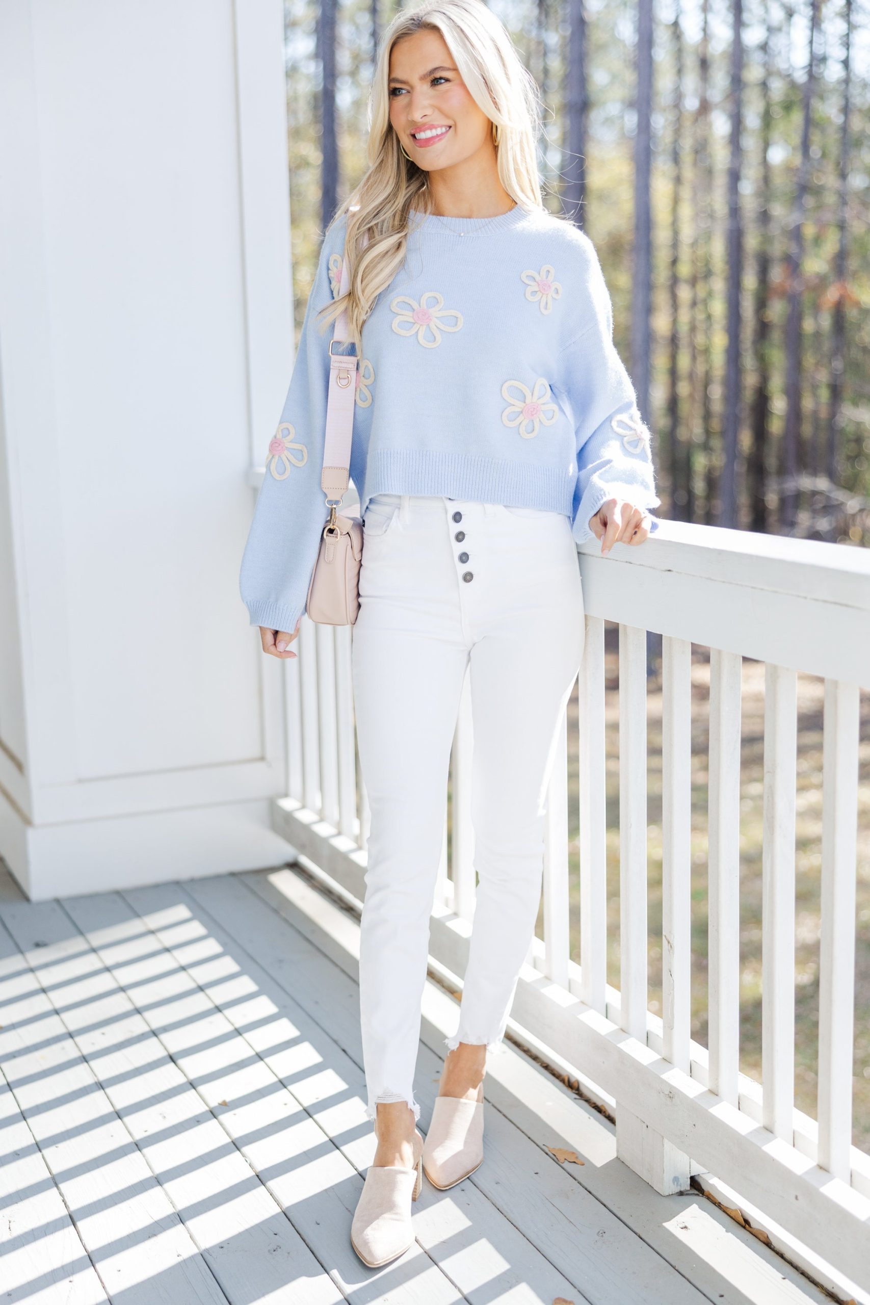Feeling Femme Light Blue Floral Sweater - Image 2