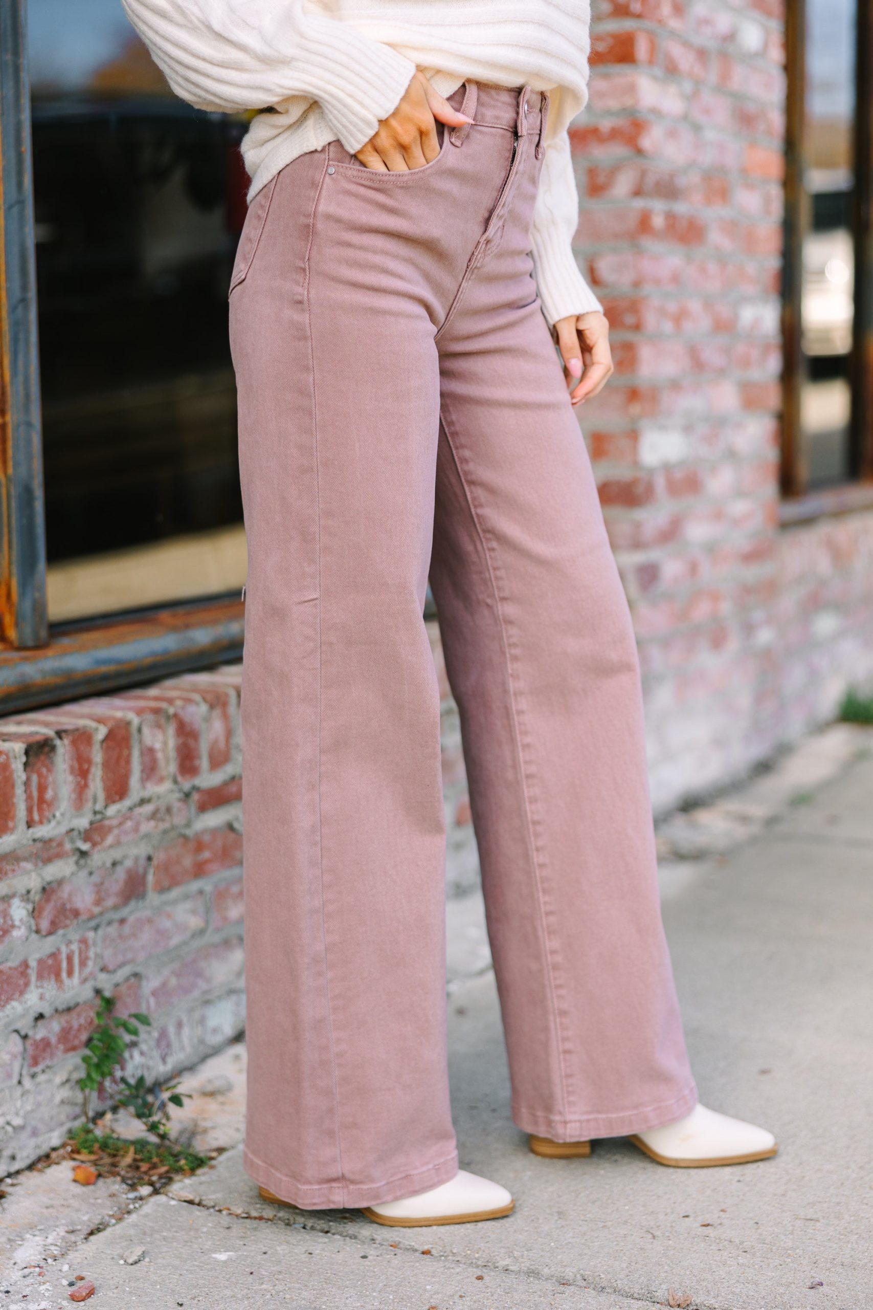 Above And Beyond Mauve Pink Wide Leg Jeans - Image 3