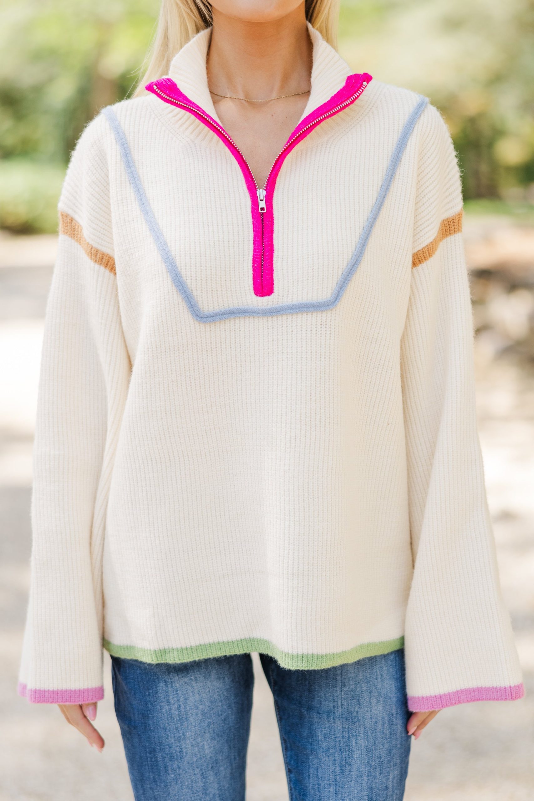 Calling On You Ecru Half Zip Sweater - Image 5